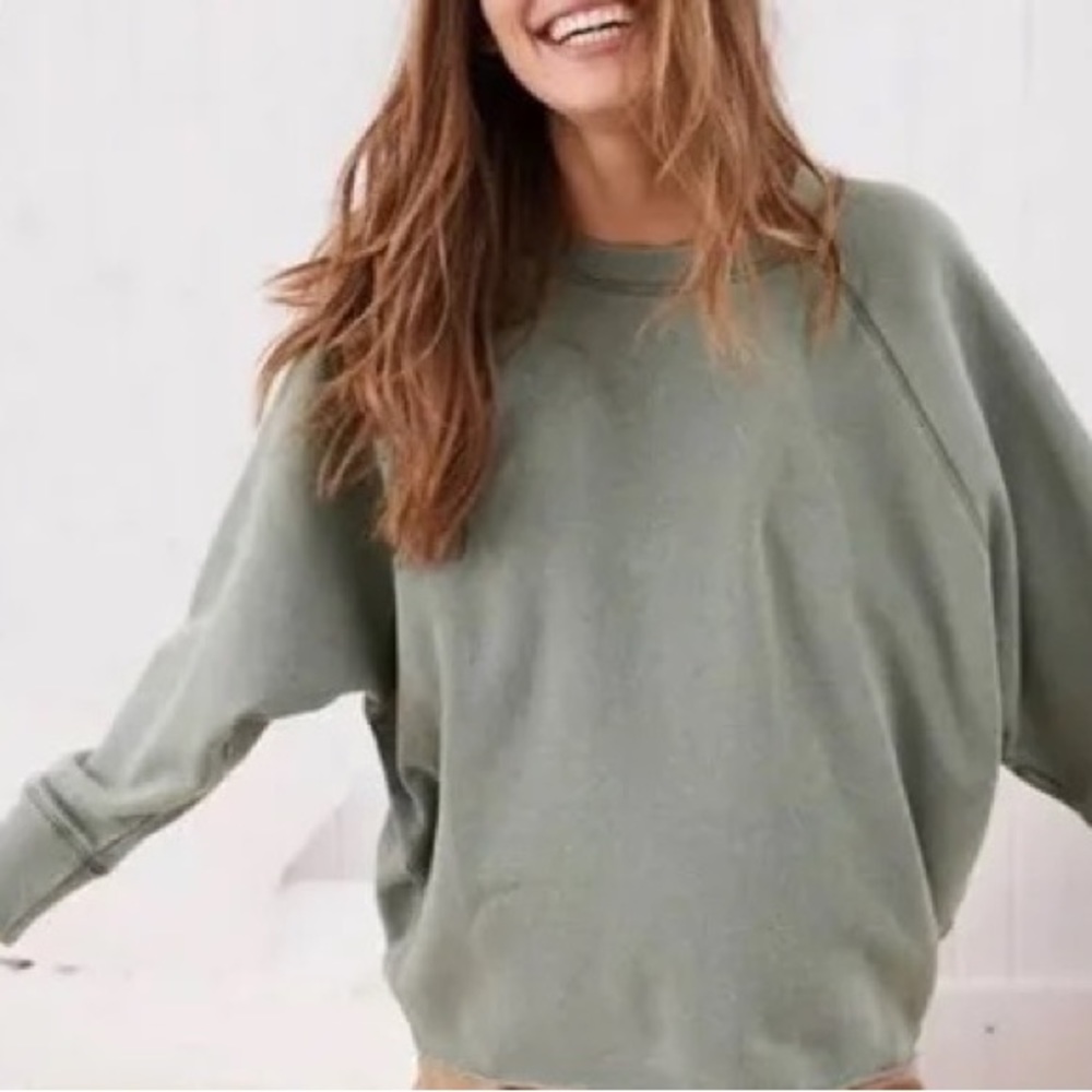 Aerie Raw Cut City Sweatshirt Green Medium